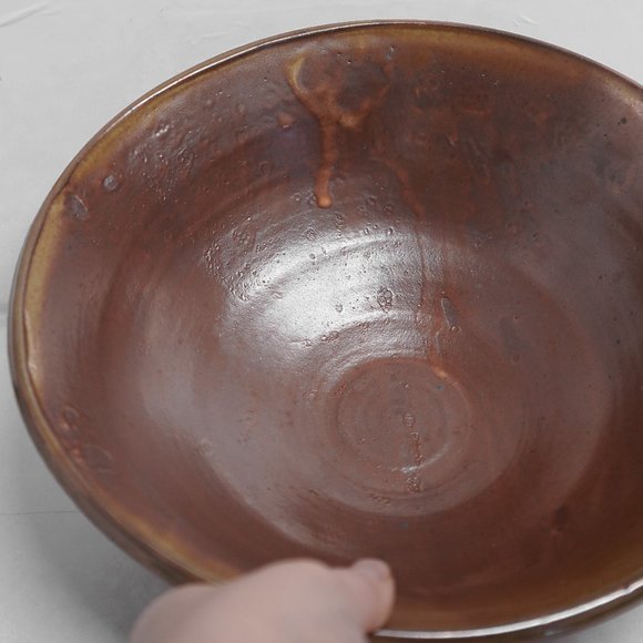 Stoneware Rust Orange Glazed Artist SignedFruit Bowl